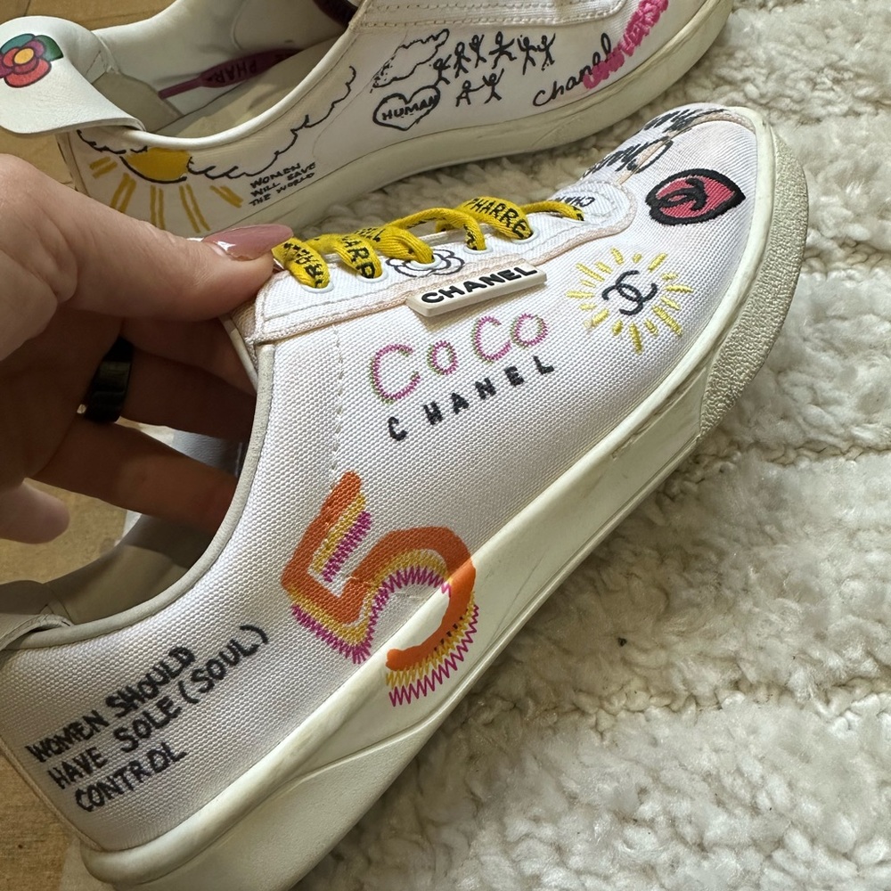 Chanel x Pharrell limited edition White Sneakers with Artistic Graphics
